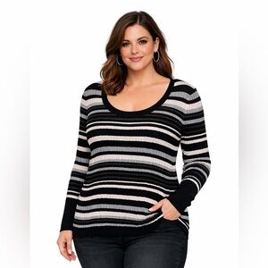 Lane Bryant Monochrome Striped Long Sleeve Top
